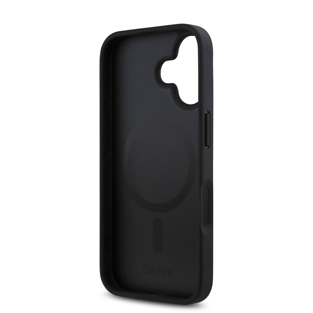 iPhone 16 Plus Kılıf DKNY Orjinal Lisanslı Magsafe Şarj Özellikli 3D Yazılı Repeat Pattern Kılıf Kahverengi