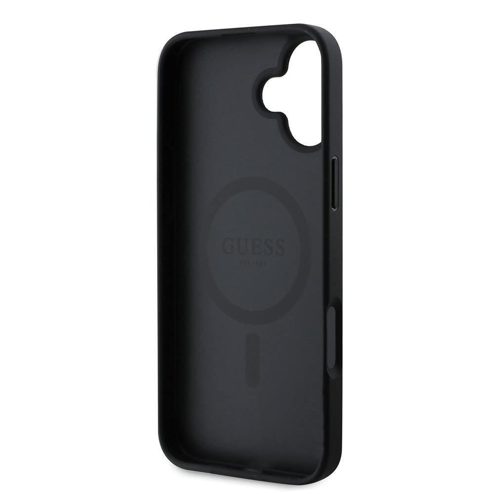 Apple iPhone 16 Plus Kılıf Guess Orjinal Lisanslı Magsafe Şarj Özellikli Yazı Logolu Saffiano Classic Kapak Siyah