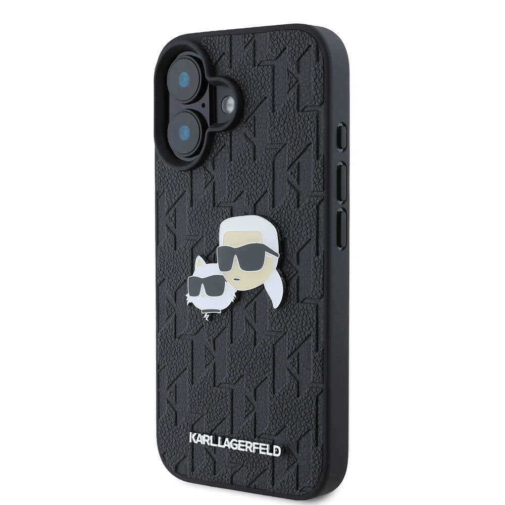 iPhone 16 Plus Kılıf Karl Lagerfeld Orjinal Lisanslı K&C Heads Monogram Pin Kılıf Siyah