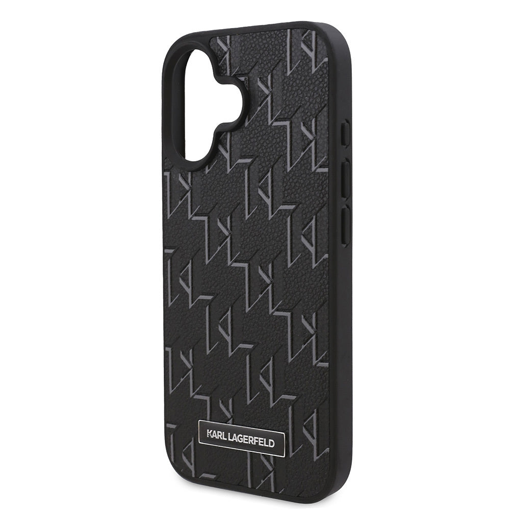 iPhone 16 Plus Kılıf Karl Lagerfeld Orjinal Lisanslı Magsafe Şarj Özellikli KL Yazılı Hot Stamp Kılıf Siyah