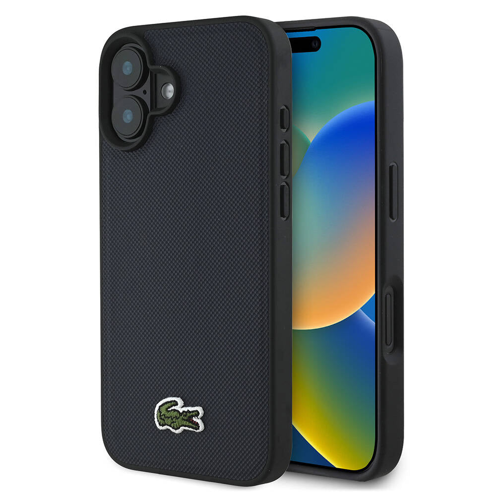 iPhone 16 Plus Kılıf Lacoste Orjinal Lisanslı PU Pike Desenli Arka Yüzey İkonik Timsah Dokuma Logolu Kılıf Kırmızı