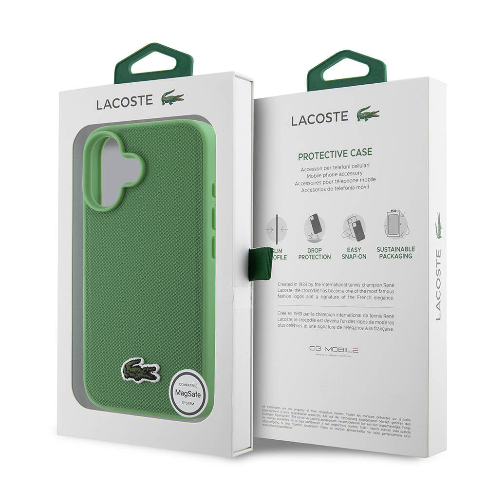 iPhone 16 Plus Kılıf Lacoste Orjinal Lisanslı PU Pike Desenli Arka Yüzey İkonik Timsah Dokuma Logolu Kılıf Kırmızı