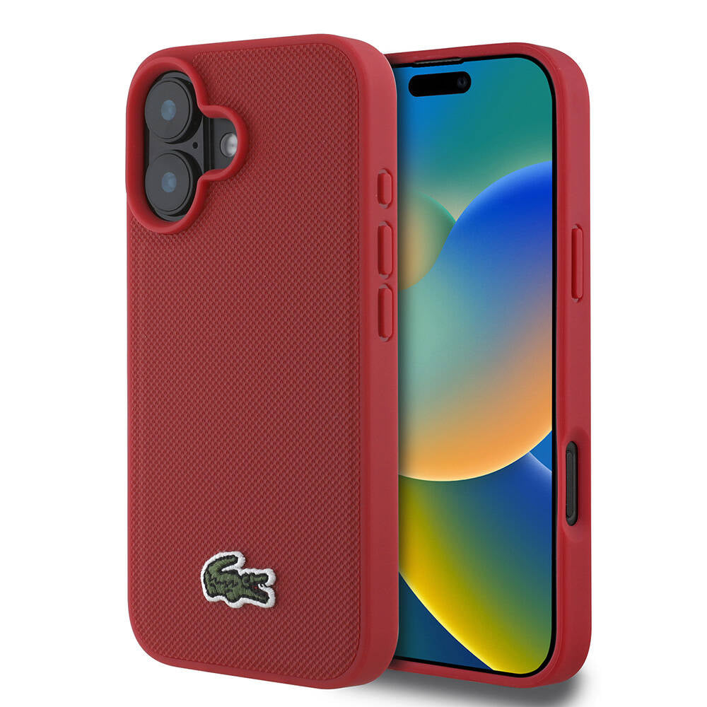 iPhone 16 Plus Kılıf Lacoste Orjinal Lisanslı PU Pike Desenli Arka Yüzey İkonik Timsah Dokuma Logolu Kılıf Siyah