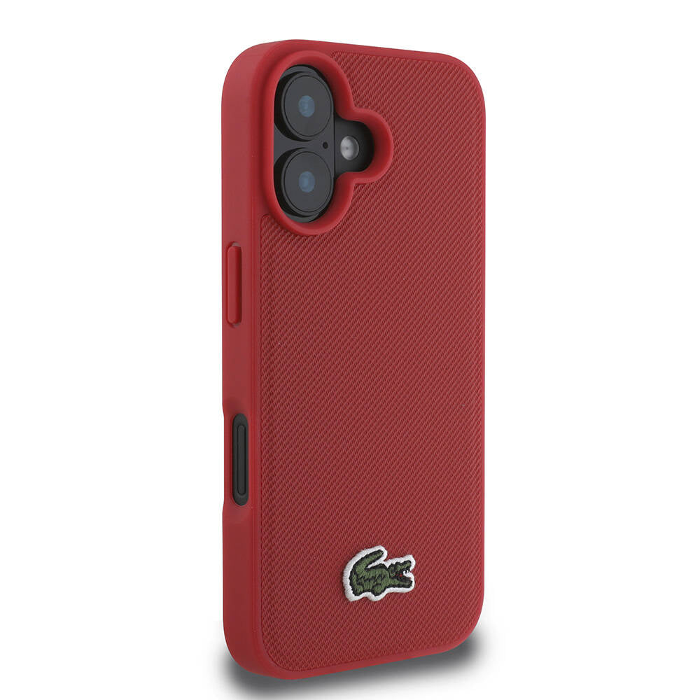iPhone 16 Plus Kılıf Lacoste Orjinal Lisanslı PU Pike Desenli Arka Yüzey İkonik Timsah Dokuma Logolu Kılıf Kırmızı