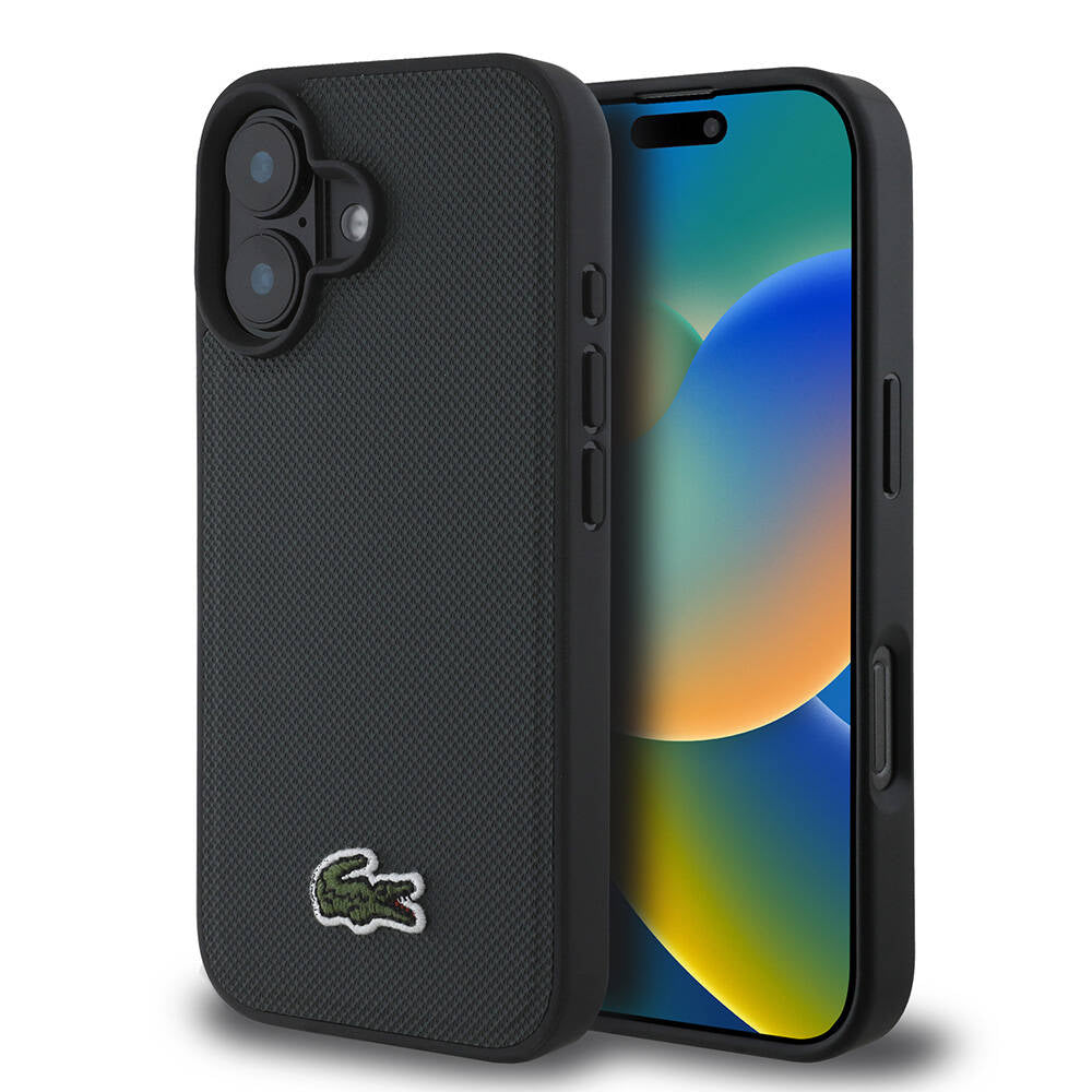 iPhone 16 Plus Kılıf Lacoste Orjinal Lisanslı PU Pike Desenli Arka Yüzey İkonik Timsah Dokuma Logolu Kılıf Kırmızı