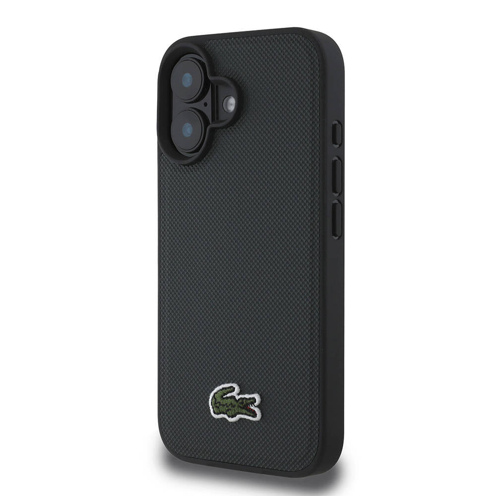 iPhone 16 Plus Kılıf Lacoste Orjinal Lisanslı PU Pike Desenli Arka Yüzey İkonik Timsah Dokuma Logolu Kılıf Siyah
