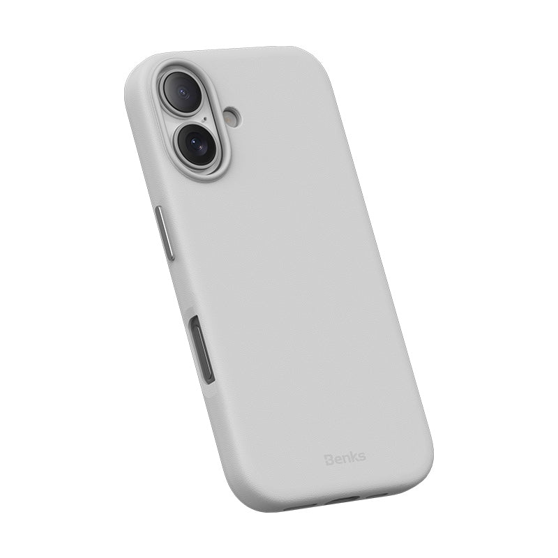 iPhone 16 Plus Kılıf Magsafe Şarj Özellikli Çizilmeye Dayanıklı Benks VitaPro Serisi PU Deri Kılıf Gri