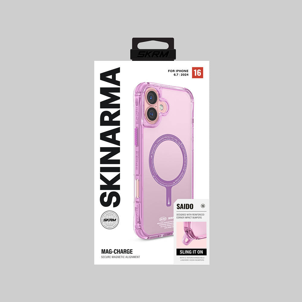 iPhone 16 Plus Kılıf Magsafe Şarj Özellikli Şeffaf Airbag Tasarımlı Skinarma Saido Kılıf Mavi