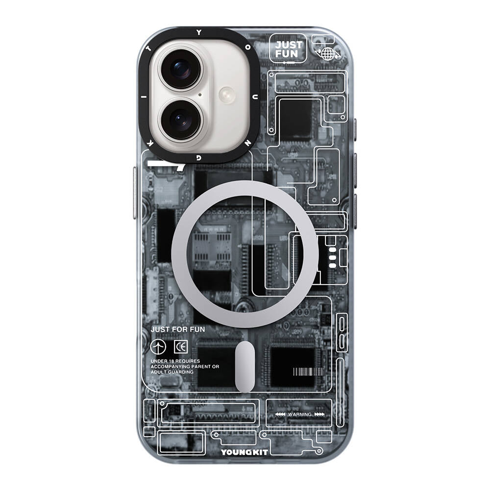 iPhone 16 Plus Kılıf Magsafe Şarj Özellikli Youngkit Technology Serisi Kılıf Gri