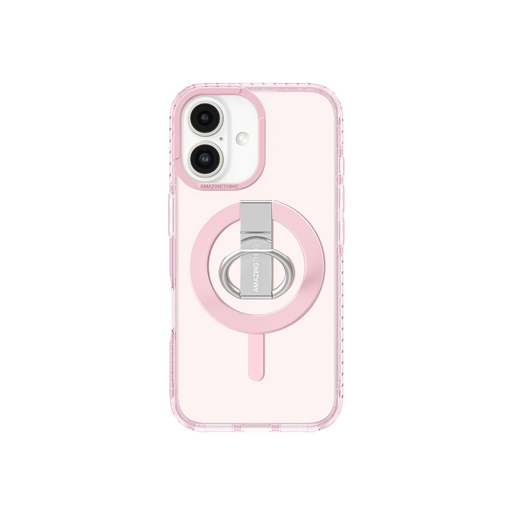 iPhone 16 Plus Kılıf Magsafe Şarj Özellikli Yüzük Standlı Amazingthing Titan Pro Serisi Kılıf Pembe