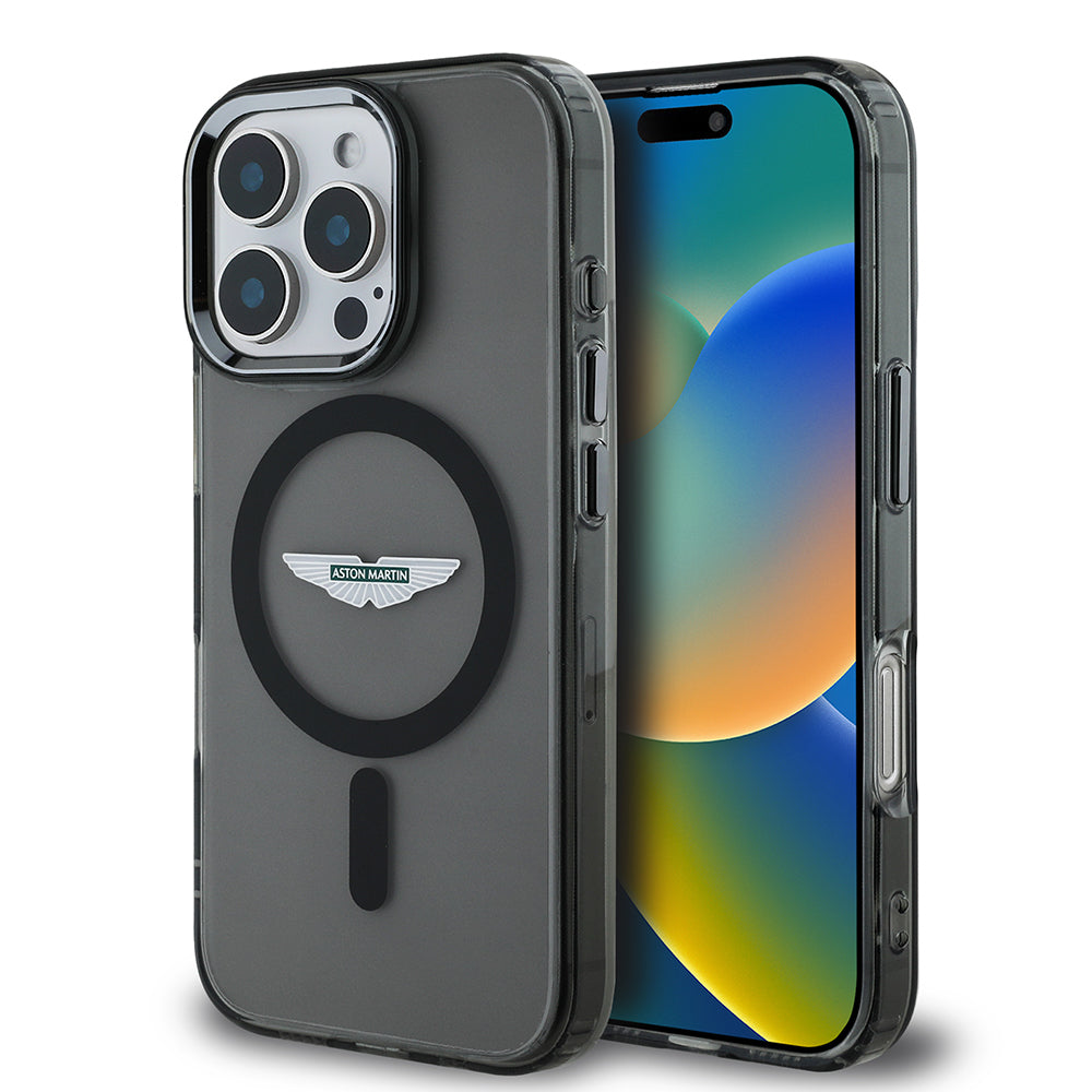 Apple iPhone 16 Pro Kılıf Aston Martin Orjinal Lisanslı Magsafe Şarj Özellikli IML Baskı Logolu Buzlu Kapak Siyah