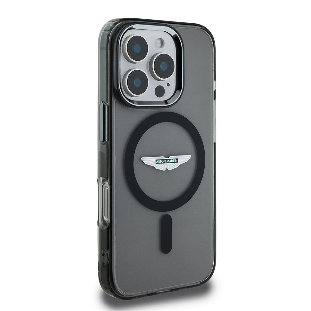 Apple iPhone 16 Pro Kılıf Aston Martin Orjinal Lisanslı Magsafe Şarj Özellikli IML Baskı Logolu Buzlu Kapak Siyah