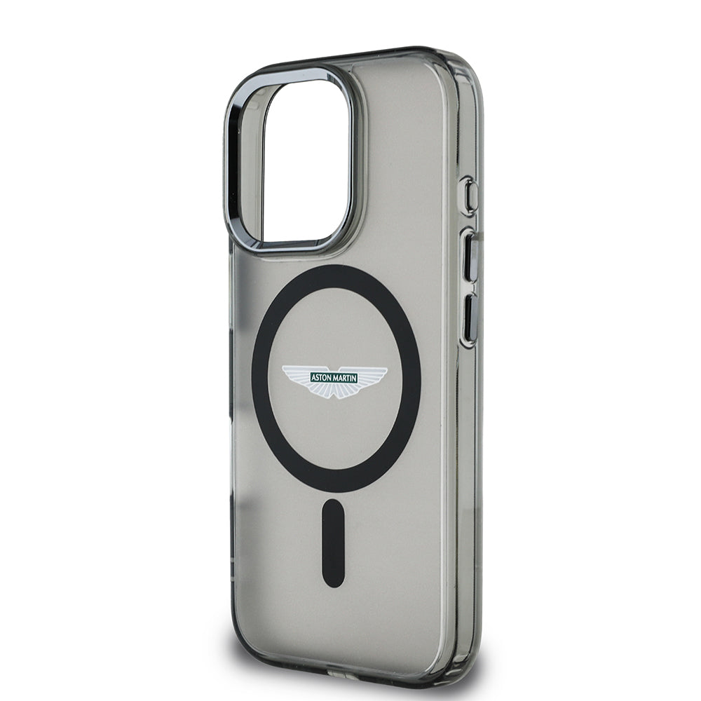 Apple iPhone 16 Pro Kılıf Aston Martin Orjinal Lisanslı Magsafe Şarj Özellikli IML Baskı Logolu Buzlu Kapak Siyah
