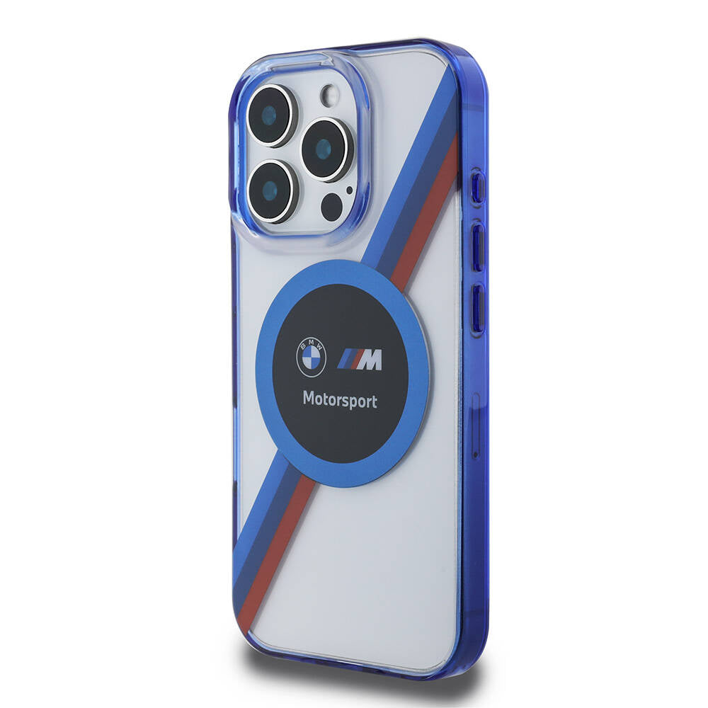 iPhone 16 Pro Kılıf BMW Orjinal Lisanslı Magsafe Şarj Özellikli M Logolu Üç Renk Çizgili Motorsport Circle Kılıf Lacivert