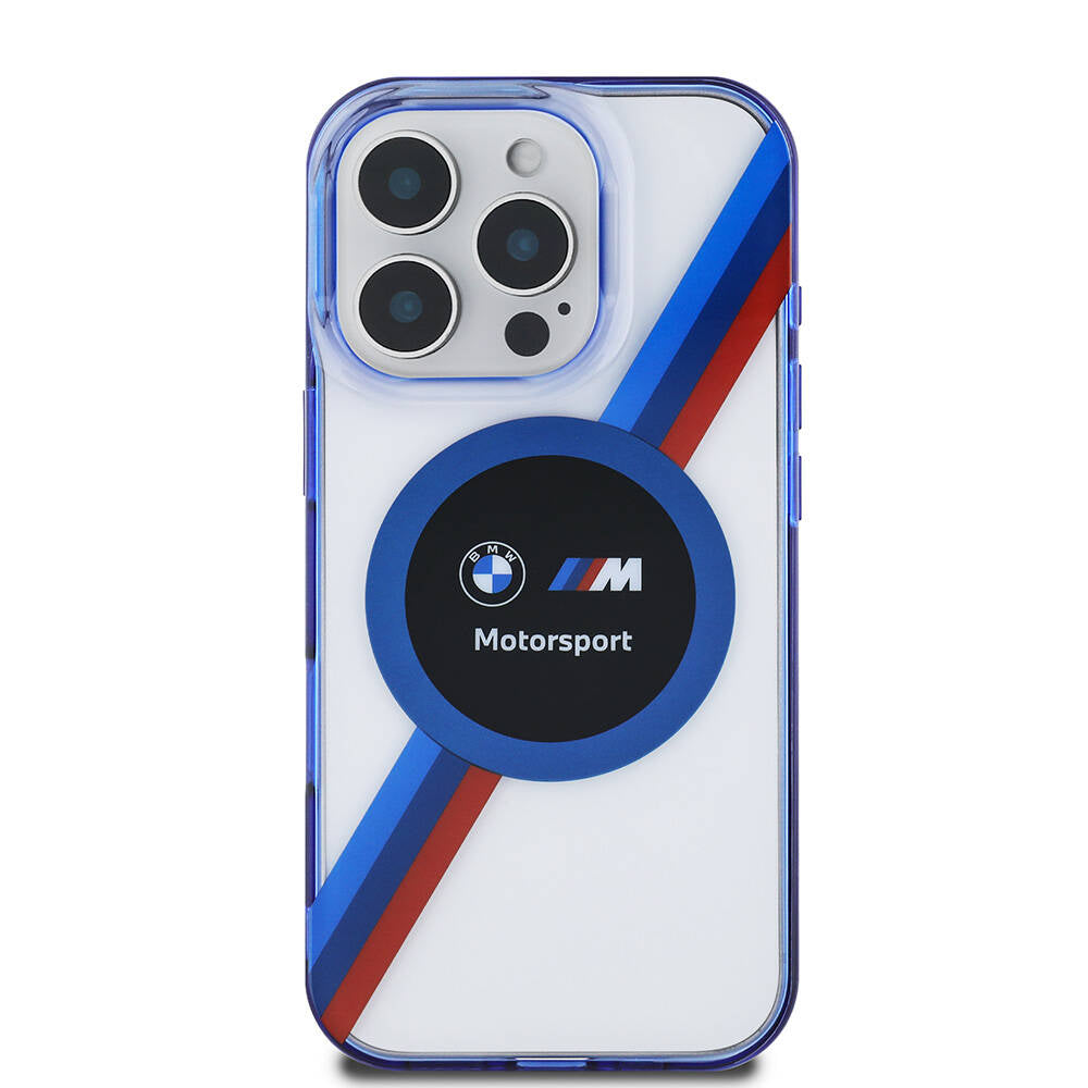 iPhone 16 Pro Kılıf BMW Orjinal Lisanslı Magsafe Şarj Özellikli M Logolu Üç Renk Çizgili Motorsport Circle Kılıf Lacivert