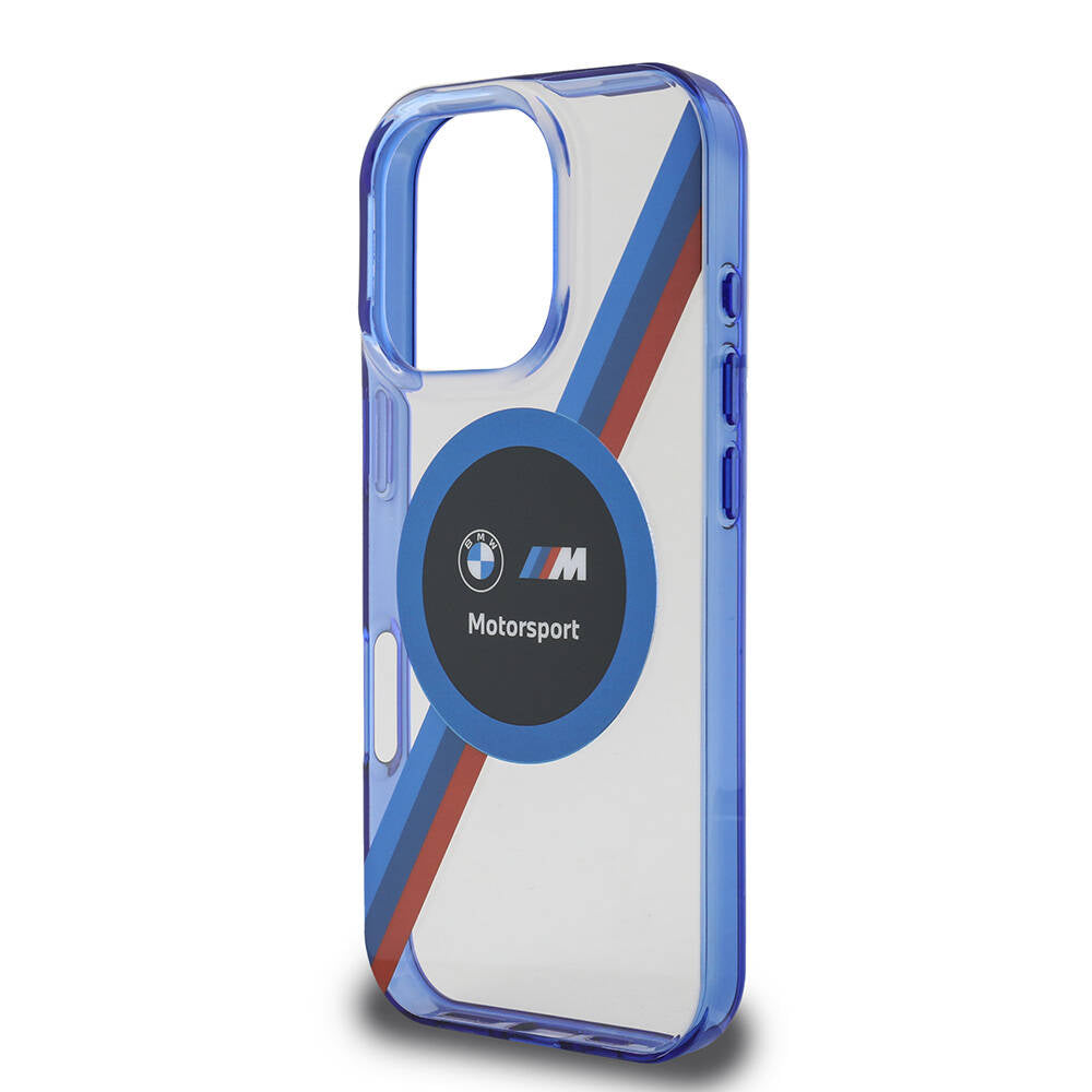 iPhone 16 Pro Kılıf BMW Orjinal Lisanslı Magsafe Şarj Özellikli M Logolu Üç Renk Çizgili Motorsport Circle Kılıf Lacivert