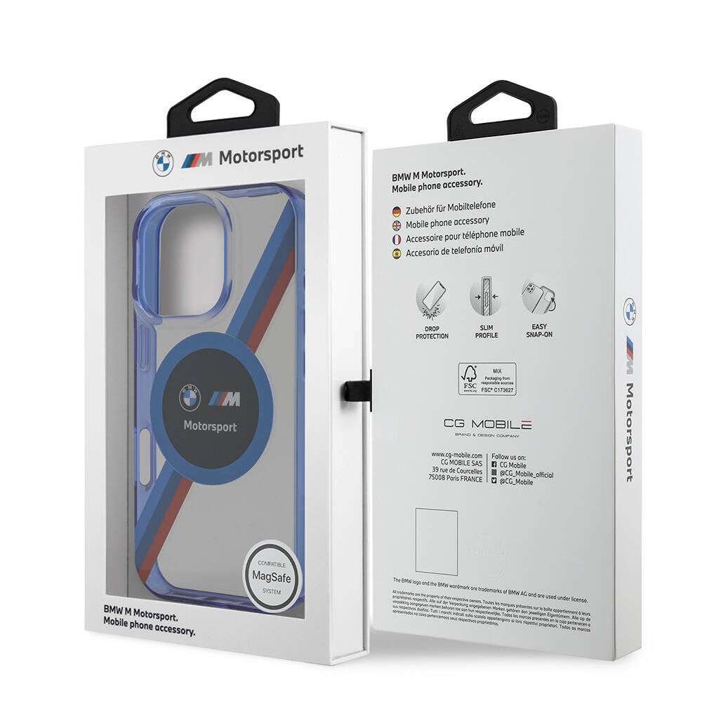 iPhone 16 Pro Kılıf BMW Orjinal Lisanslı Magsafe Şarj Özellikli M Logolu Üç Renk Çizgili Motorsport Circle Kılıf Lacivert