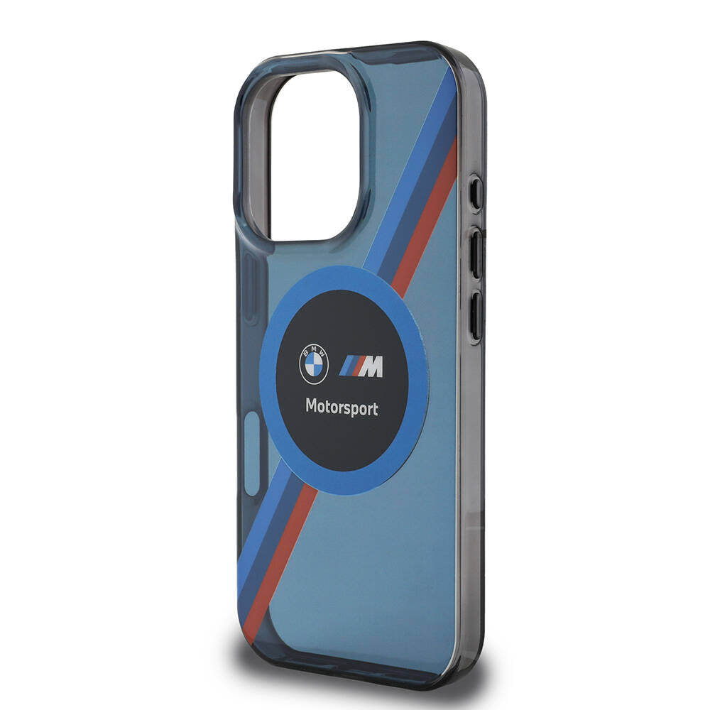 iPhone 16 Pro Kılıf BMW Orjinal Lisanslı Magsafe Şarj Özellikli M Logolu Üç Renk Çizgili Motorsport Circle Kılıf Lacivert