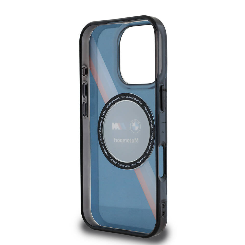 iPhone 16 Pro Kılıf BMW Orjinal Lisanslı Magsafe Şarj Özellikli M Logolu Üç Renk Çizgili Motorsport Circle Kılıf Lacivert