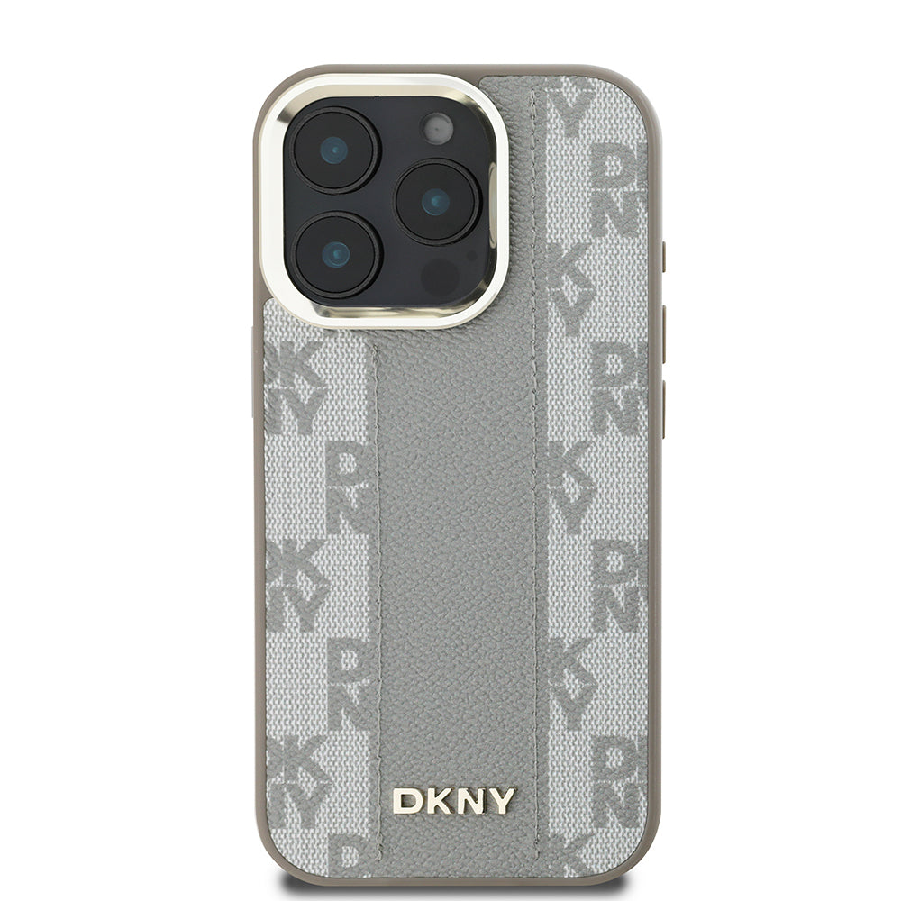 iPhone 16 Pro Kılıf DKNY Orjinal Lisanslı Magsafe Şarj Özellikli 3D Yazılı Checkered Pattern Kılıf Bej