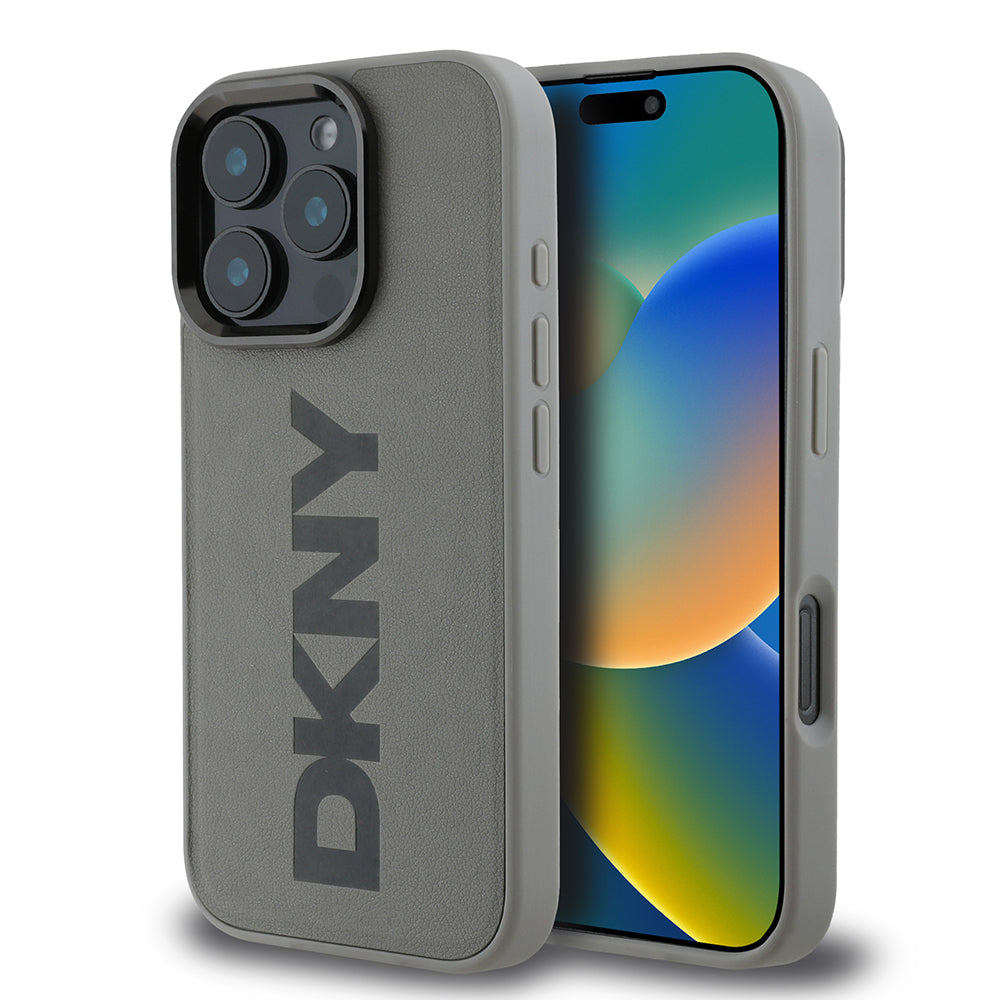 iPhone 16 Pro Kılıf DKNY Orjinal Lisanslı Magsafe Şarj Özellikli PU Deri Plain Kılıf Gri