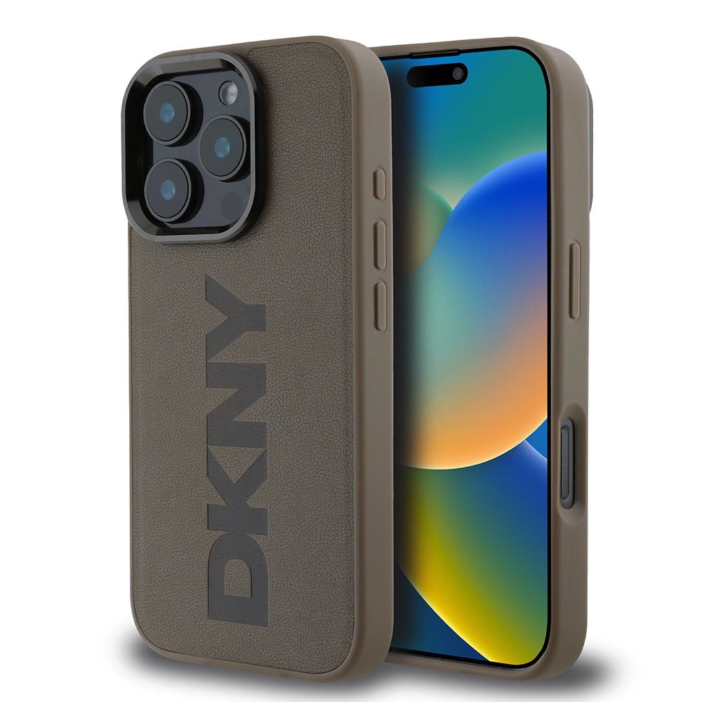 iPhone 16 Pro Kılıf DKNY Orjinal Lisanslı Magsafe Şarj Özellikli PU Deri Plain Kılıf Kahverengi