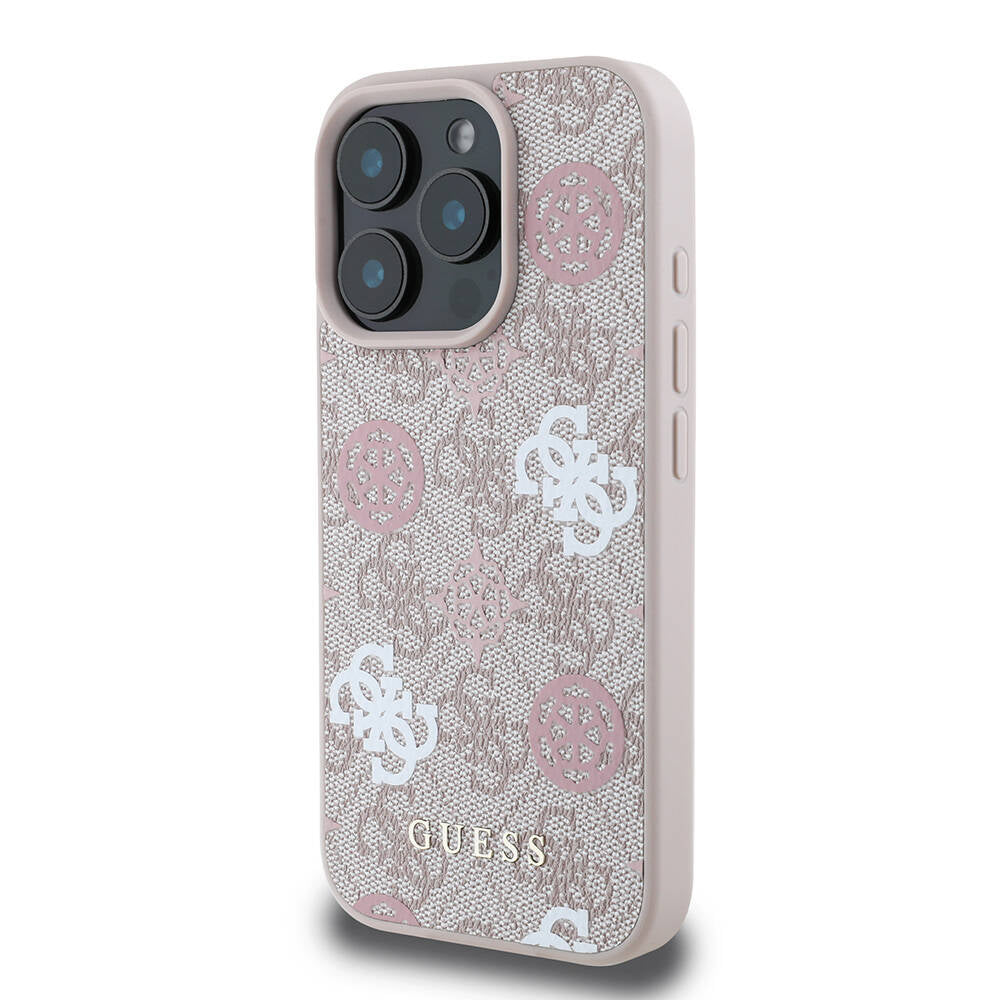 Apple iPhone 16 Pro Kılıf Guess Orjinal Lisanslı Magsafe Şarj Özellikli 4G Desenli Yazı Logolu Peony Kapak Kahverengi