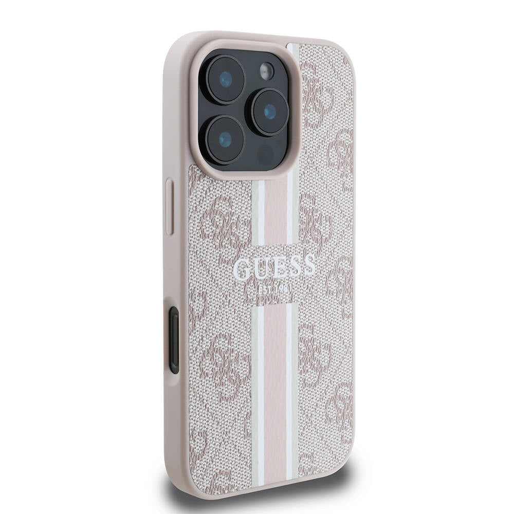 Apple iPhone 16 Pro Kılıf Guess Orjinal Lisanslı Magsafe Şarj Özellikli 4G Şerit Tasarımlı Printed Kapak Siyah
