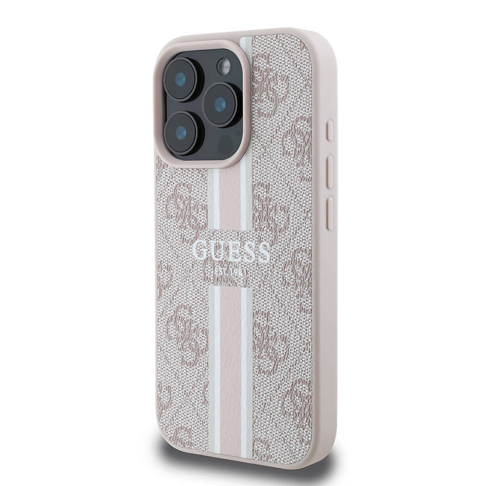 Apple iPhone 16 Pro Kılıf Guess Orjinal Lisanslı Magsafe Şarj Özellikli 4G Şerit Tasarımlı Printed Kapak Siyah