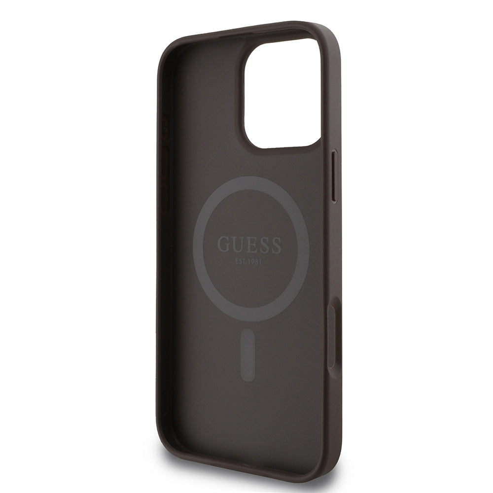 Apple iPhone 16 Pro Kılıf Guess Orjinal Lisanslı Magsafe Şarj Özellikli 4G Şerit Tasarımlı Printed Kapak Pembe