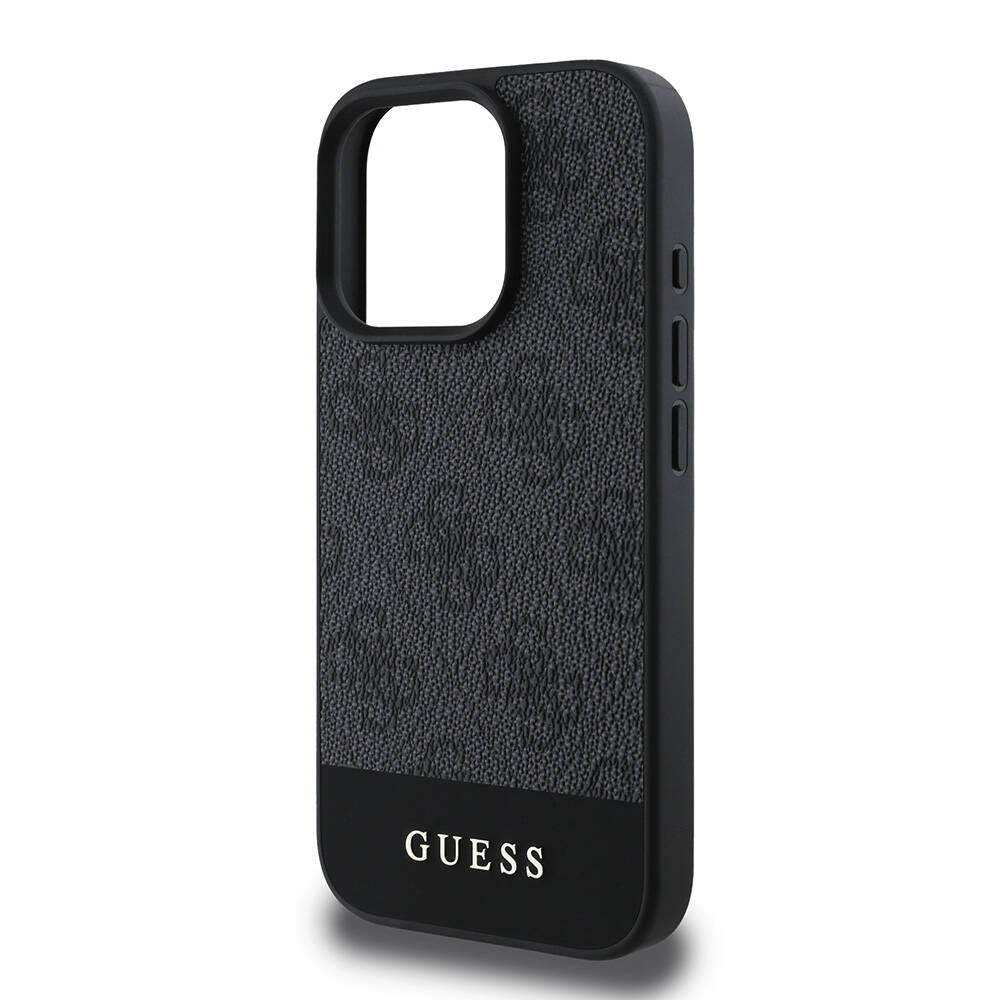 Apple iPhone 16 Pro Kılıf Guess Orjinal Lisanslı Magsafe Şarj Özellikli PU Deri Şerit Logo Dizaynlı Kapak Pembe