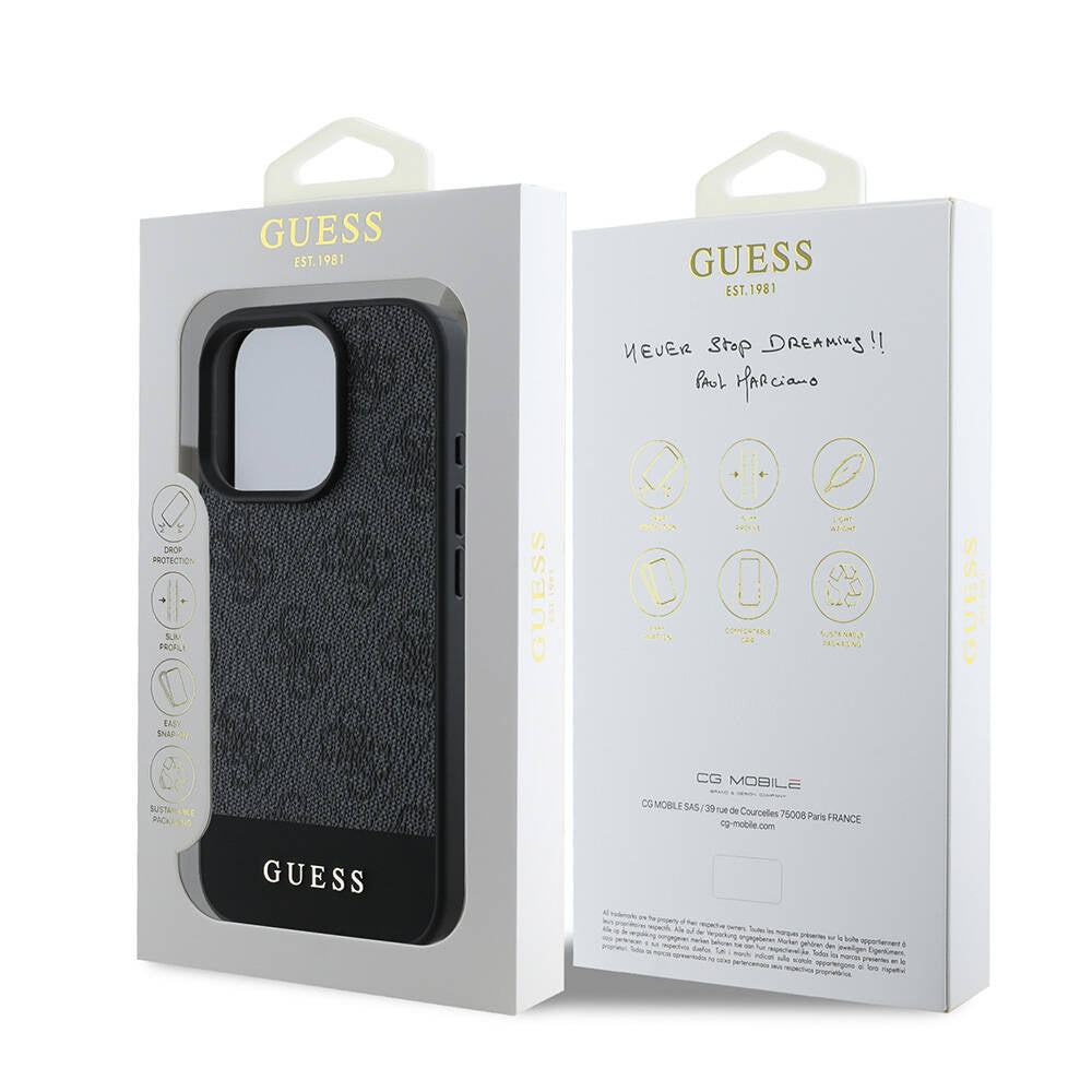 Apple iPhone 16 Pro Kılıf Guess Orjinal Lisanslı Magsafe Şarj Özellikli PU Deri Şerit Logo Dizaynlı Kapak Pembe