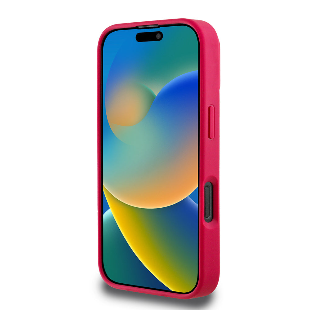 Apple iPhone 16 Pro Kılıf Guess Orjinal Lisanslı Magsafe Şarj Özellikli Taneli Çiçek Tasarımlı Metal Yazı Logolu Kapak Pembe