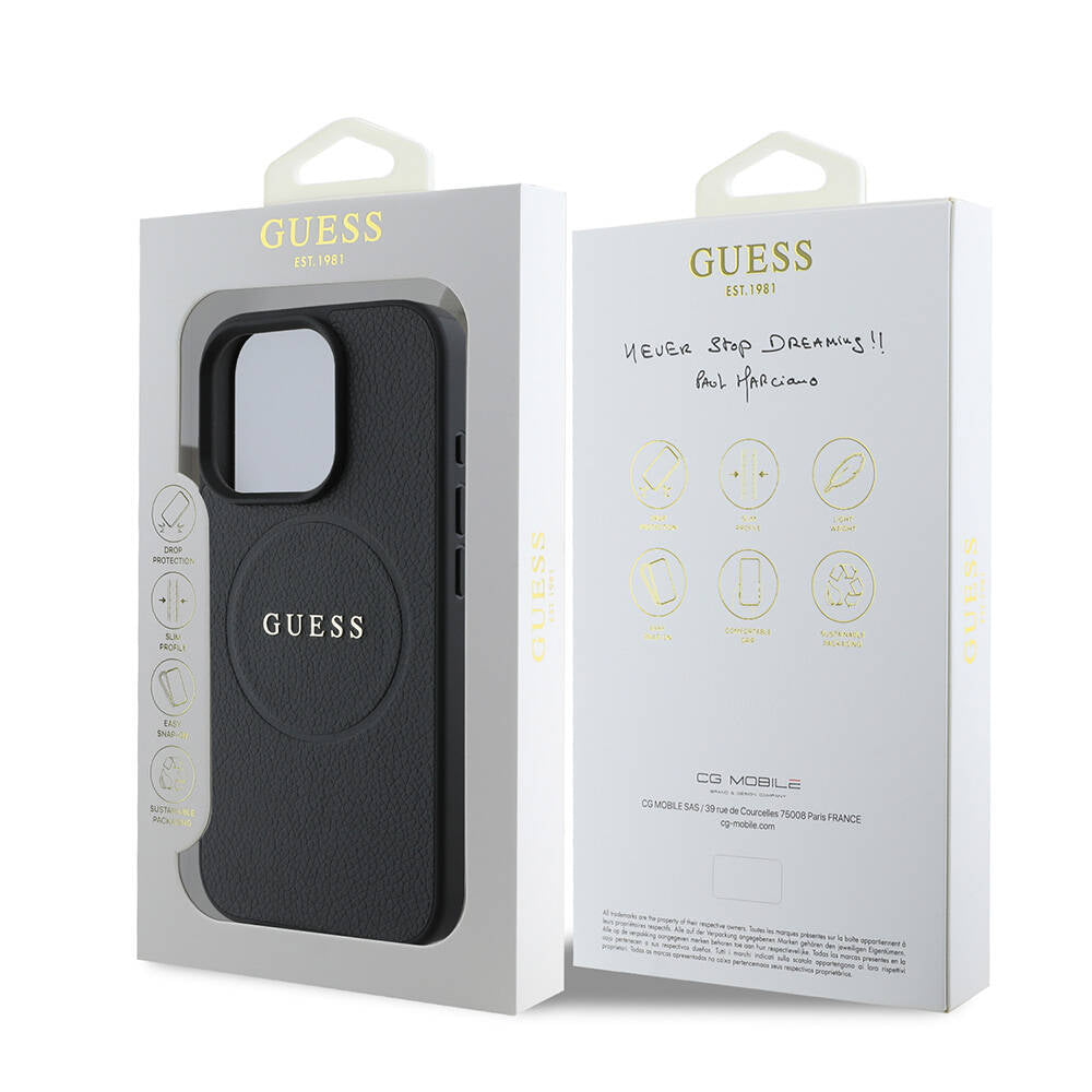 Apple iPhone 16 Pro Kılıf Guess Orjinal Lisanslı Magsafe Şarj Özellikli Yazı Logolu Grained Kapak Yeşil