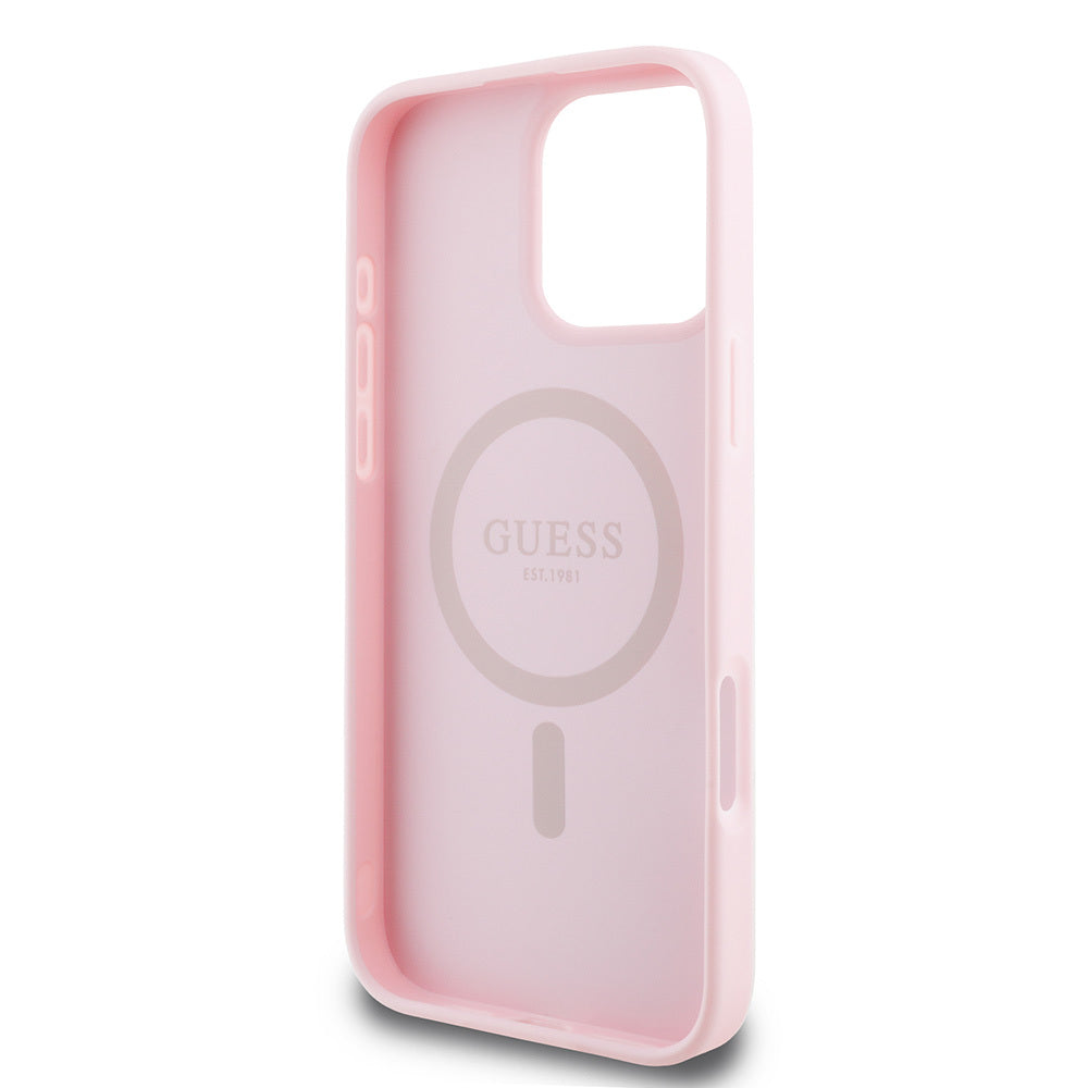 Apple iPhone 16 Pro Kılıf Guess Orjinal Lisanslı Magsafe Şarj Özellikli Yazı Logolu Grained Kapak Siyah