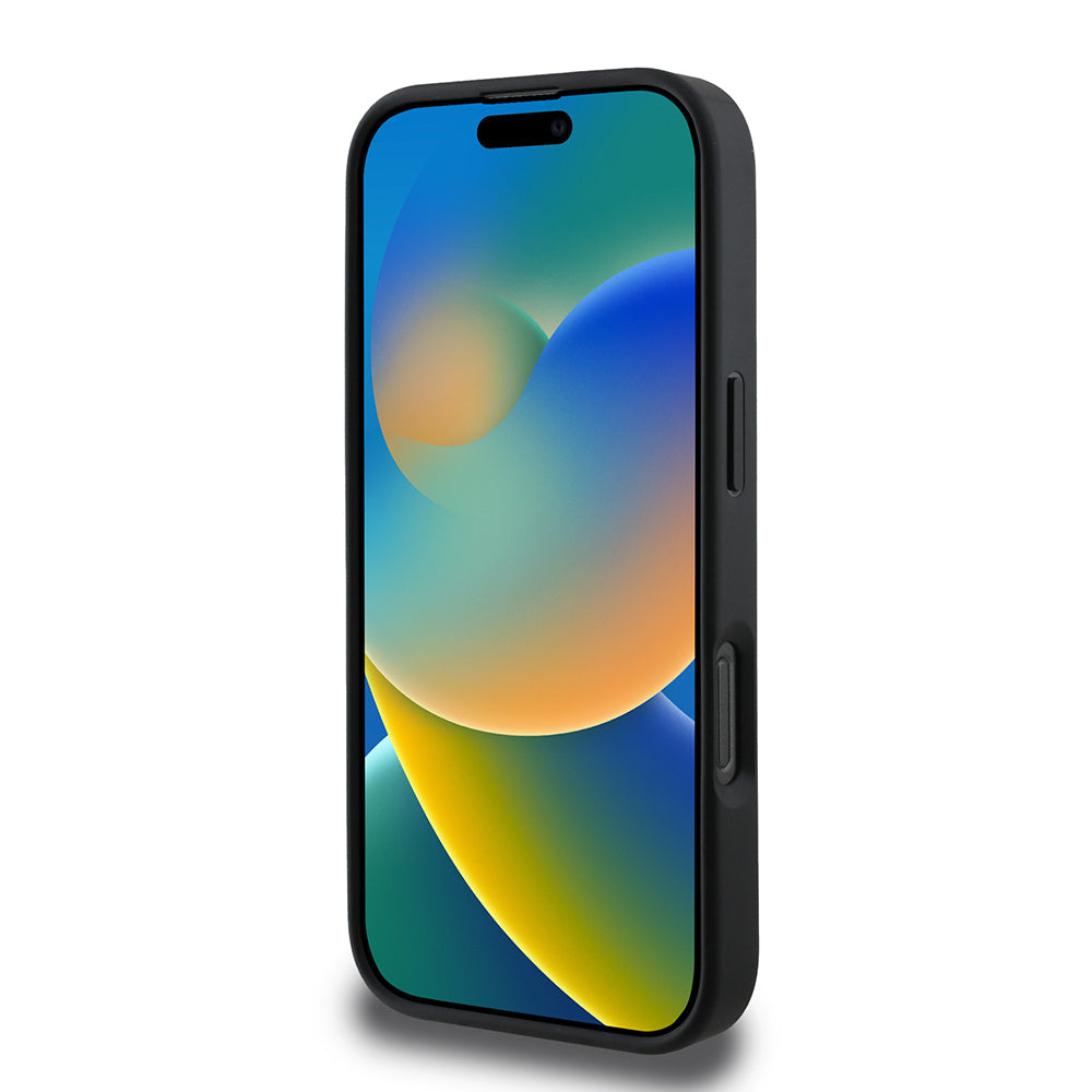 Apple iPhone 16 Pro Kılıf Guess Orjinal Lisanslı PU Deri Şerit Logo Dizaynlı Kapak Gri