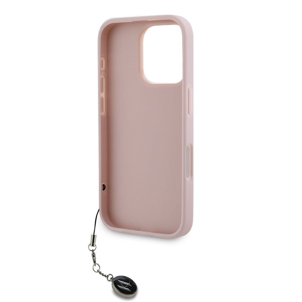 iPhone 16 Pro Kılıf Karl Lagerfeld Orjinal Lisanslı Anahtarlıklı Taşlı KL Yazılı Saffiano Rhinestones Kılıf Siyah