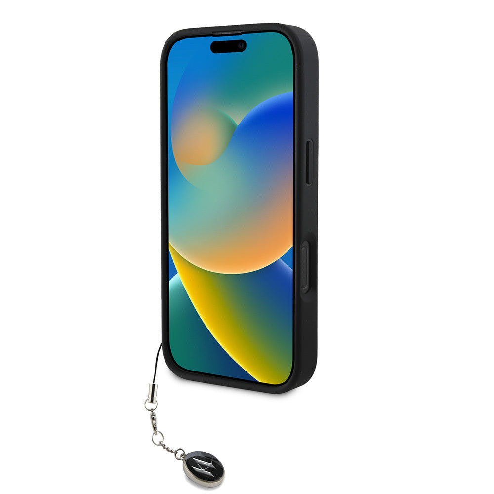 iPhone 16 Pro Kılıf Karl Lagerfeld Orjinal Lisanslı Anahtarlıklı Taşlı KL Yazılı Saffiano Rhinestones Kılıf Pembe