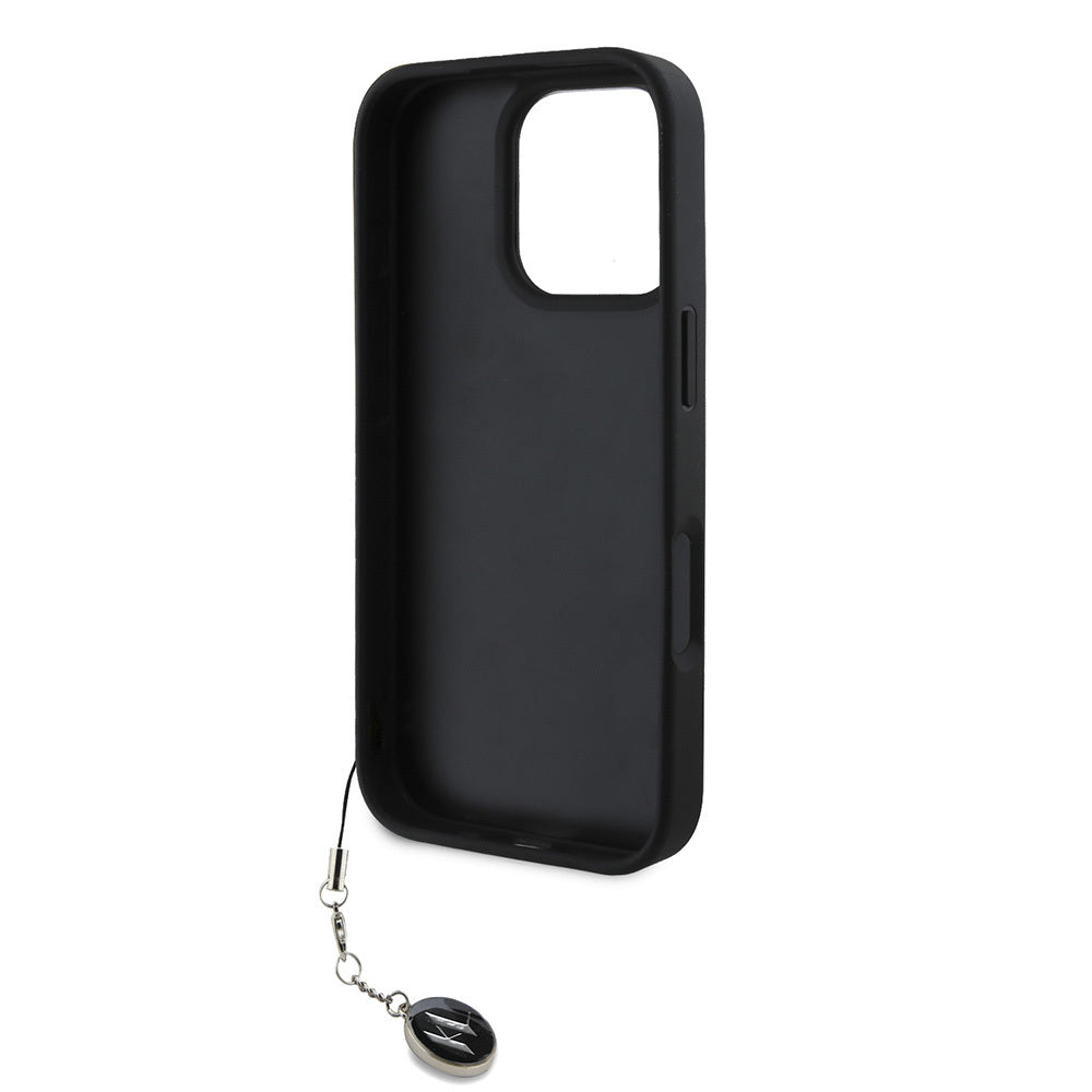 iPhone 16 Pro Kılıf Karl Lagerfeld Orjinal Lisanslı Anahtarlıklı Taşlı KL Yazılı Saffiano Rhinestones Kılıf Pembe