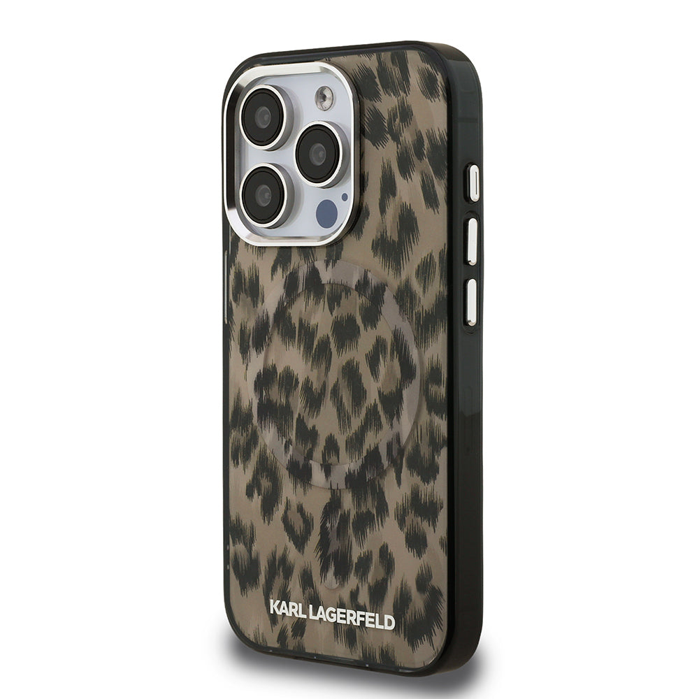 Apple iPhone 16 Pro Kılıf Karl Lagerfeld Orjinal Lisanslı IML Leopar Baskılı Kapak Kahverengi