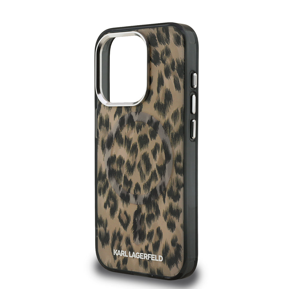 Apple iPhone 16 Pro Kılıf Karl Lagerfeld Orjinal Lisanslı IML Leopar Baskılı Kapak Kahverengi