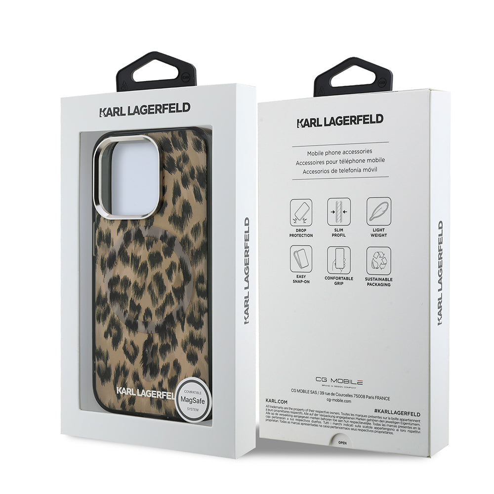 Apple iPhone 16 Pro Kılıf Karl Lagerfeld Orjinal Lisanslı IML Leopar Baskılı Kapak Kahverengi