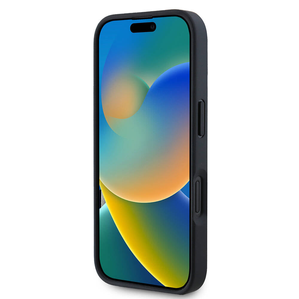 iPhone 16 Pro Kılıf Karl Lagerfeld Orjinal Lisanslı Kartlıklı Monogram Sıcak Damgalı Elongated Logo Kılıf Siyah