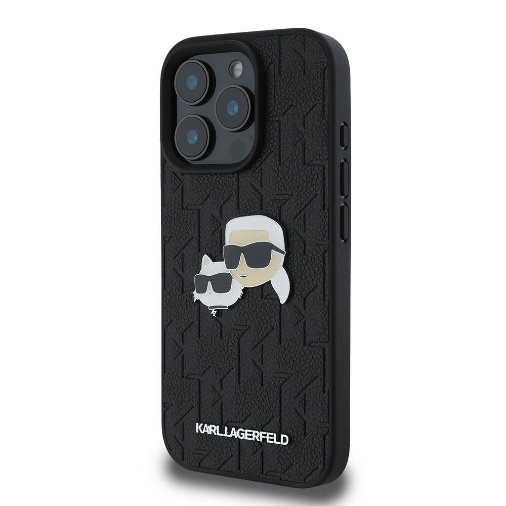 iPhone 16 Pro Kılıf Karl Lagerfeld Orjinal Lisanslı K&C Heads Monogram Pin Kılıf Siyah