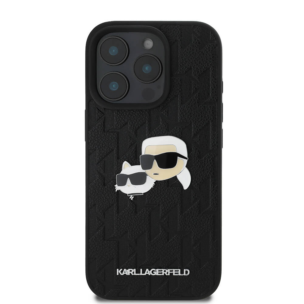 iPhone 16 Pro Kılıf Karl Lagerfeld Orjinal Lisanslı K&C Heads Monogram Pin Kılıf Siyah