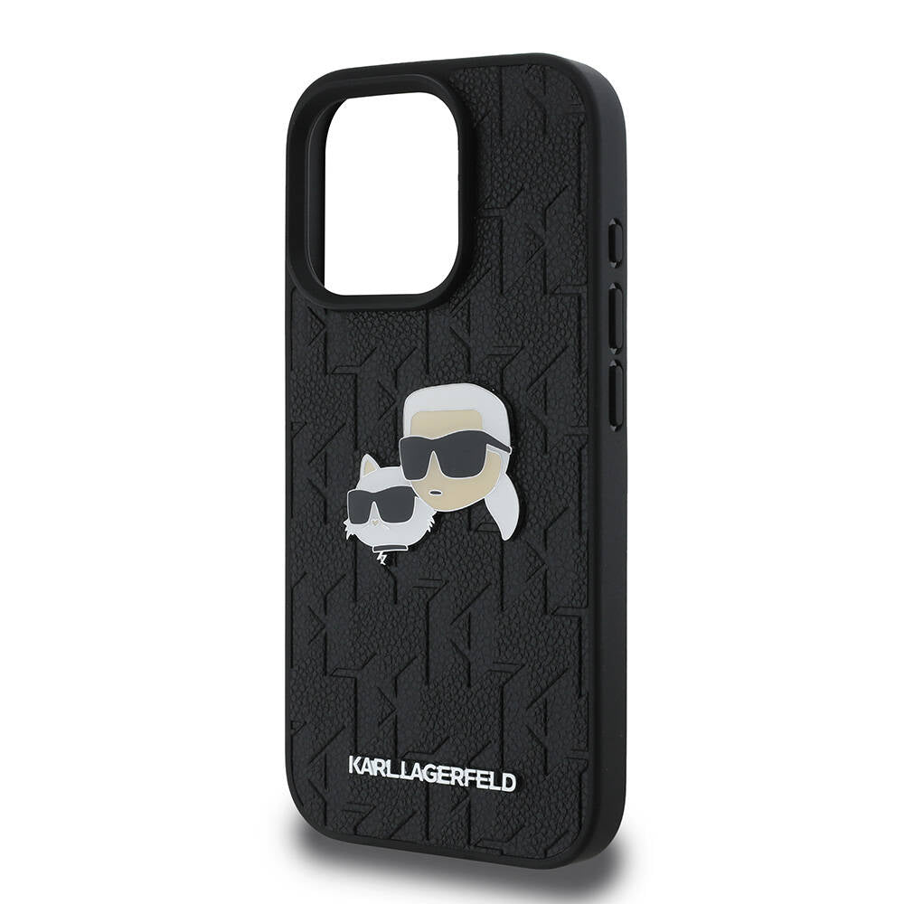 iPhone 16 Pro Kılıf Karl Lagerfeld Orjinal Lisanslı K&C Heads Monogram Pin Kılıf Siyah