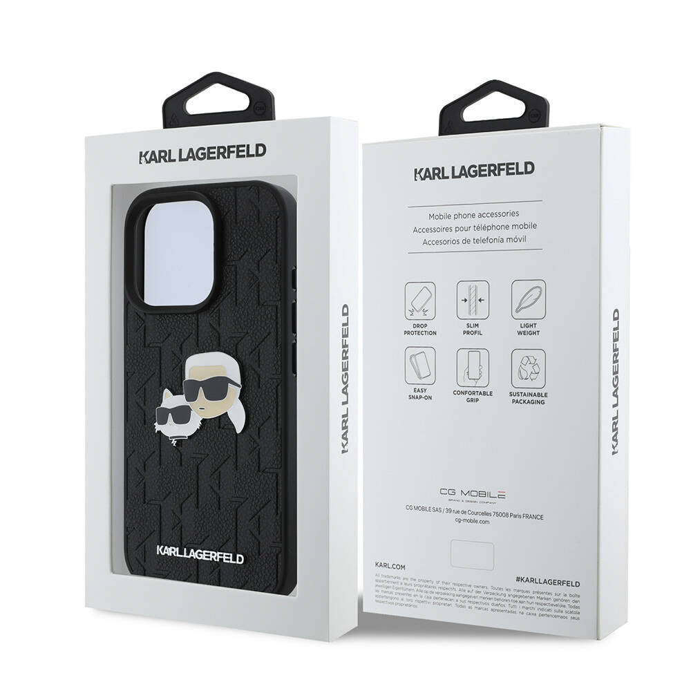iPhone 16 Pro Kılıf Karl Lagerfeld Orjinal Lisanslı K&C Heads Monogram Pin Kılıf Siyah