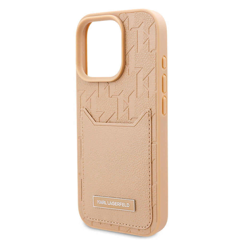 iPhone 16 Pro Kılıf Karl Lagerfeld Orjinal Lisanslı KL Desenli Kartlıklı Monogram Kılıf Kahverengi