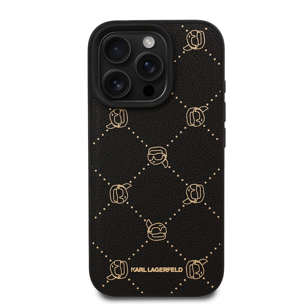 iPhone 16 Pro Kılıf Karl Lagerfeld Orjinal Lisanslı Magsafe Şarj Özellikli PU Deri Karl Heads Desenli Klasik Logolu Kılıf Siyah