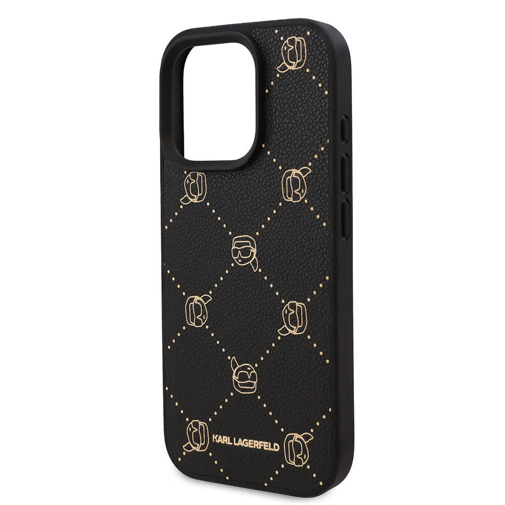iPhone 16 Pro Kılıf Karl Lagerfeld Orjinal Lisanslı Magsafe Şarj Özellikli PU Deri Karl Heads Desenli Klasik Logolu Kılıf Siyah